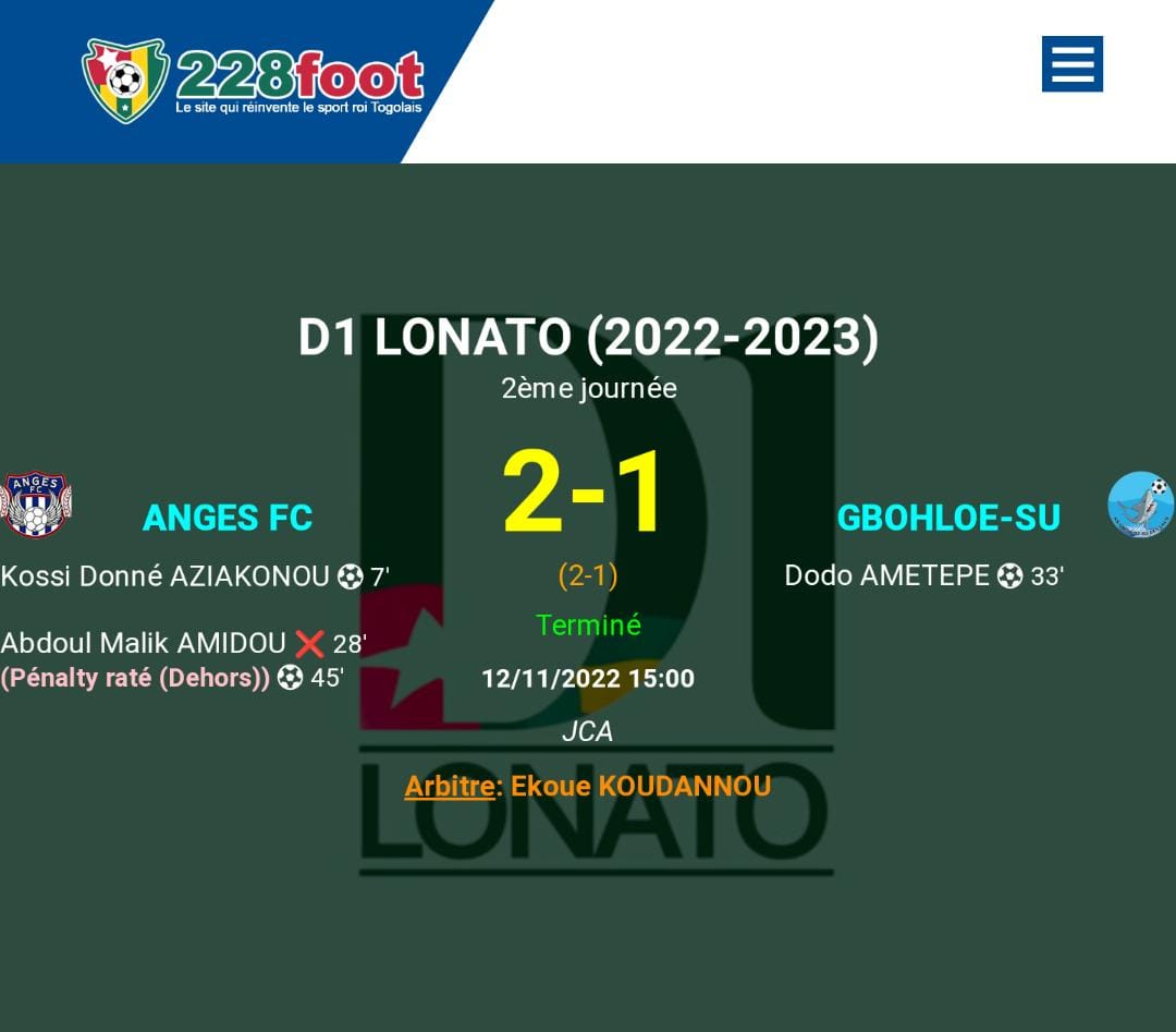 D1 LONATO (J2): Anges FC bat l'AS Gbohloe-Su et garde le fauteuil du leader
